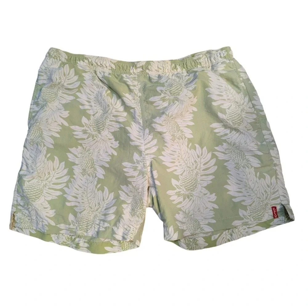 Tommy Bahama Relax Swim Trunks shorts L Green white pineapples Lined suit